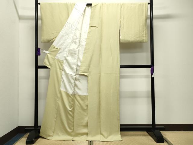 平和屋着物●上質な色無地 吉祥地紋 枯草色 ロング丈 正絹 逸品 CABI1052gh