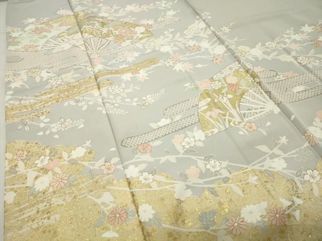 平和屋着物●訪問着 駒刺繍 扇面花文 金彩 正絹 逸品 CABI1063gh