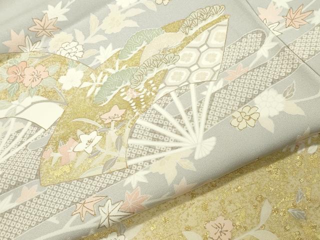 平和屋着物●訪問着 駒刺繍 扇面花文 金彩 正絹 逸品 CABI1063gh
