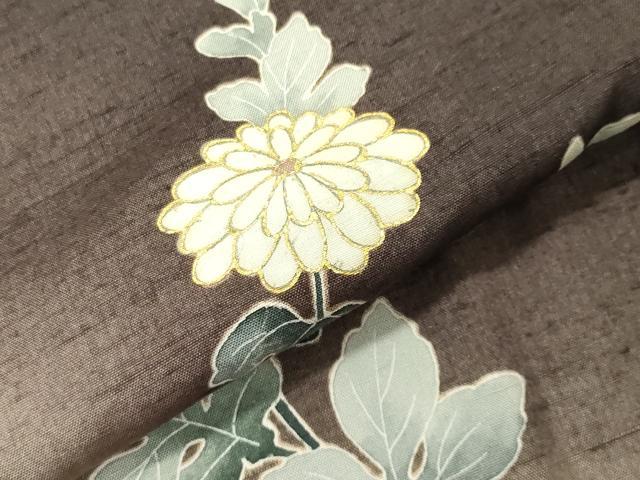 平和屋着物●訪問着 紬地 草花文 暈し染め 金彩 正絹 逸品 CABI1077gh