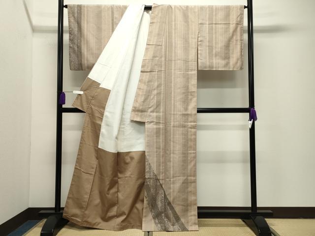 平和屋着物●訪問着 紬地 100亀甲 草花間道 正絹 逸品 CABI1083gh