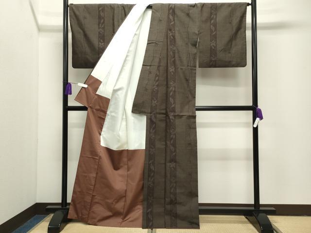平和屋着物●結城紬 100亀甲 花唐草文 正絹 逸品 CABI1084gh