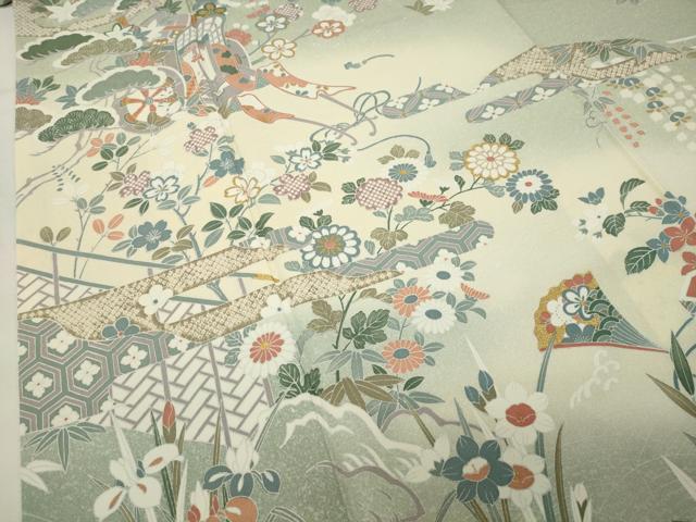 平和屋着物●訪問着 御所車花文 暈し染め 金彩 ロング丈 正絹 逸品 CABI1085gh