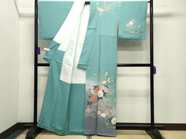 平和屋着物●訪問着 手描き 草花文 暈し染め 金銀彩 正絹 逸品 CABI1094gh