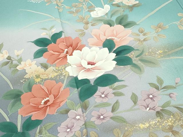 平和屋着物●訪問着 手描き 草花文 暈し染め 金銀彩 正絹 逸品 CABI1094gh