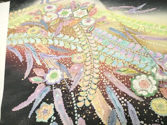 平和屋着物●吉乃一廉 幻の辻が花 訪問着 絞り 暈し染め 黒地 銀通し地 正絹 逸品 CABI1096gh