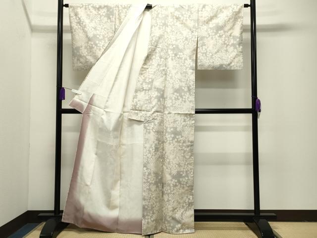 平和屋着物●本場大島紬 白大島 7マルキ 籬草花文 正絹 逸品 CABI1099gh