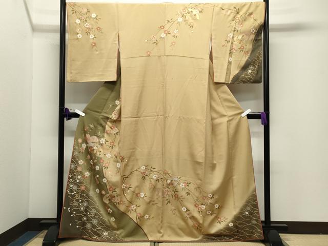 平和屋着物●訪問着 駒刺繍 扇面枝垂れ桜文 暈し染め 金彩 やまと誂製 正絹 逸品 CABI1113gh