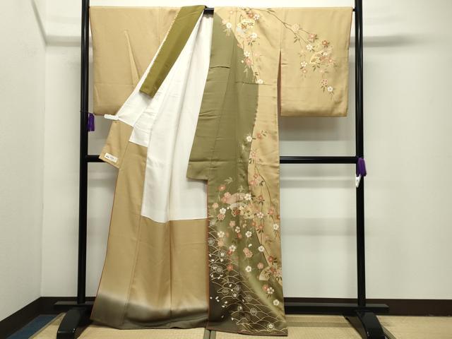 平和屋着物●訪問着 駒刺繍 扇面枝垂れ桜文 暈し染め 金彩 やまと誂製 正絹 逸品 CABI1113gh