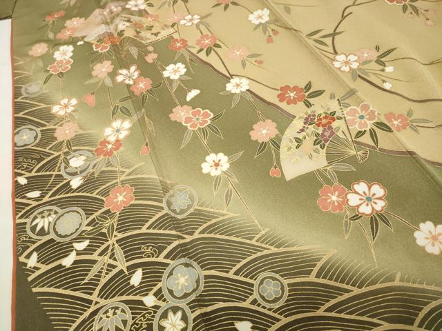 平和屋着物●訪問着 駒刺繍 扇面枝垂れ桜文 暈し染め 金彩 やまと誂製 正絹 逸品 CABI1113gh