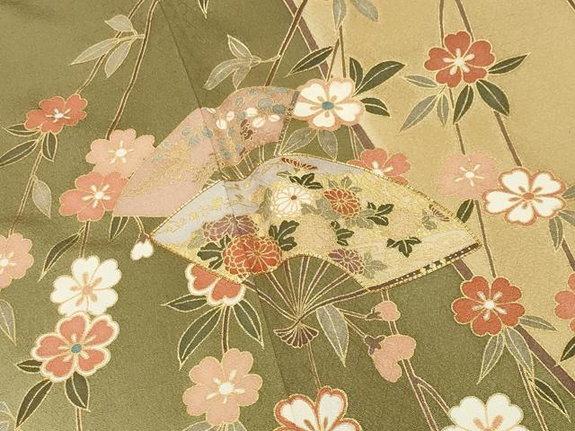 平和屋着物●訪問着 駒刺繍 扇面枝垂れ桜文 暈し染め 金彩 やまと誂製 正絹 逸品 CABI1113gh