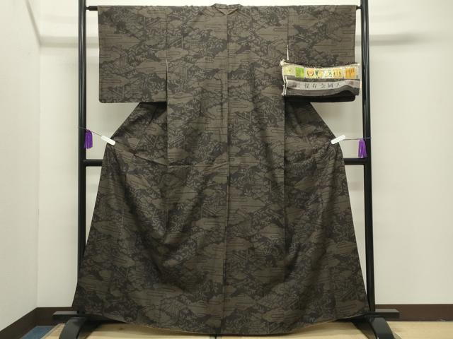 平和屋着物●本場真綿絢結城紬 100亀甲 雲重ね風景文 証紙付き 正絹 逸品 CABI1114gh