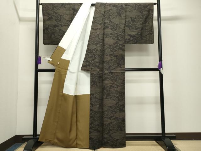 平和屋着物●本場真綿絢結城紬 100亀甲 雲重ね風景文 証紙付き 正絹 逸品 CABI1114gh