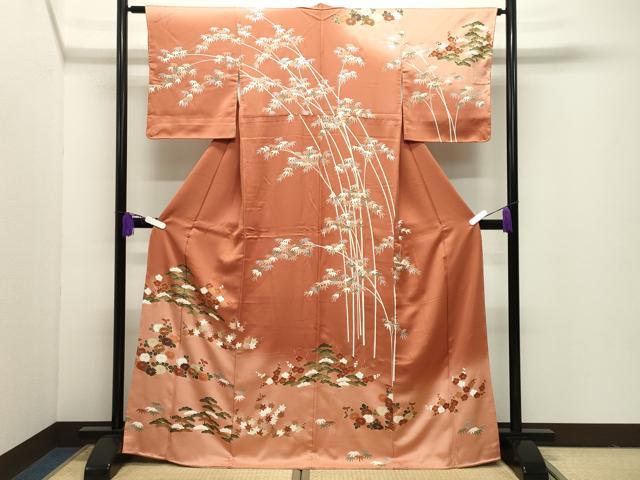平和屋着物●訪問着 駒刺繍 松竹梅花文 暈し染め 金彩 正絹 逸品 未使用 CABI1116gh