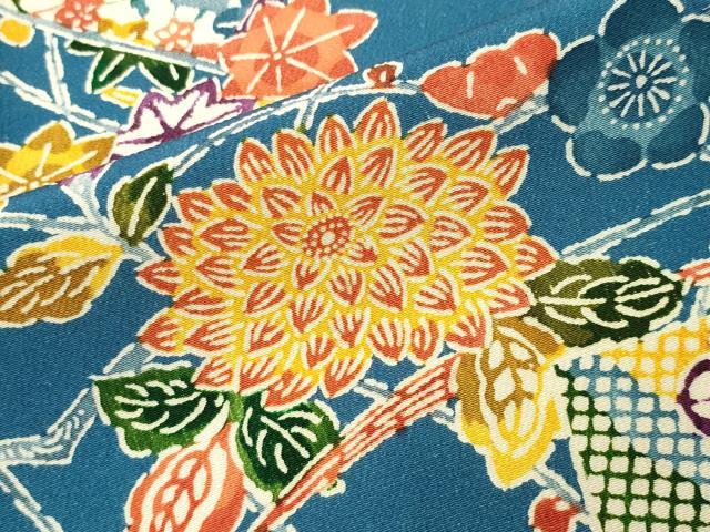平和屋着物●小振袖 二尺袖 型染め 冊子花文 正絹 逸品 CABI1118gh
