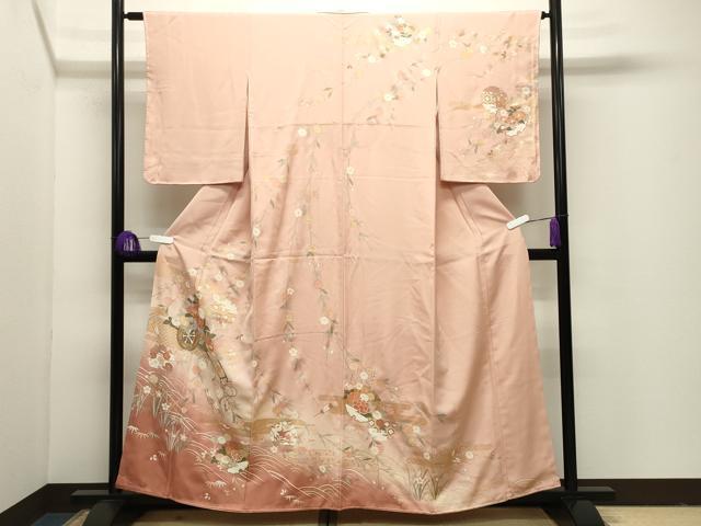 平和屋着物●訪問着 駒刺繍 花車雪輪文 暈し染め 金彩 正絹 逸品 未使用 CABI1120gh