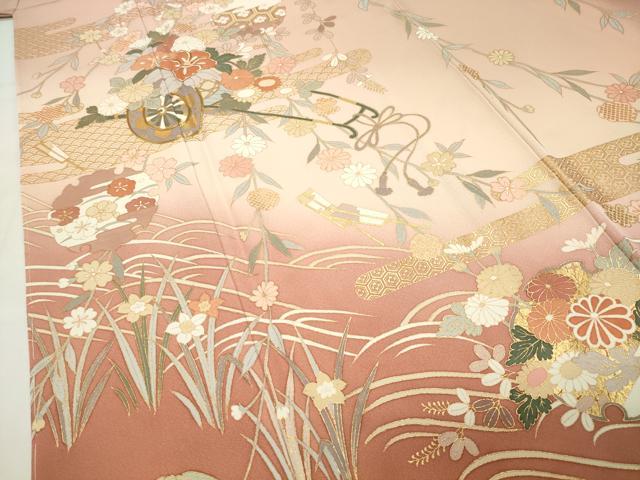 平和屋着物●訪問着 駒刺繍 花車雪輪文 暈し染め 金彩 正絹 逸品 未使用 CABI1120gh