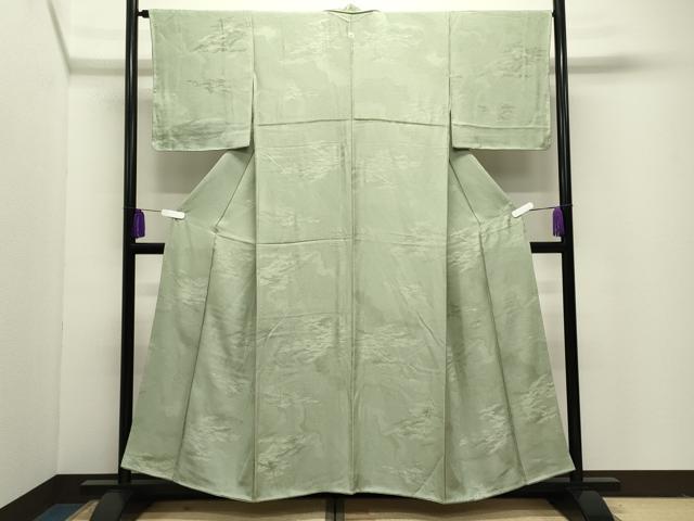 平和屋着物●上質な色無地 花唐草地紋 若葉色 正絹 逸品 未使用 CABI1121gh