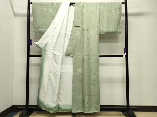 平和屋着物●上質な色無地 花唐草地紋 若葉色 正絹 逸品 未使用 CABI1121gh