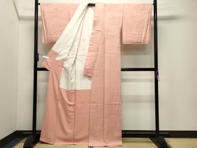 平和屋着物●上質な色無地 風景地紋 水柿色 正絹 逸品 CABI1127gh