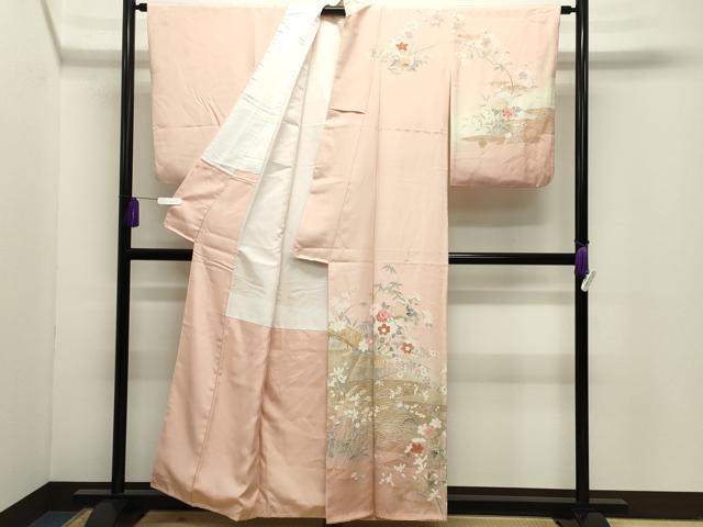 平和屋着物●訪問着 渡橋飛鶴籬花文 暈し染め 金彩 正絹 逸品 CABI1137gh