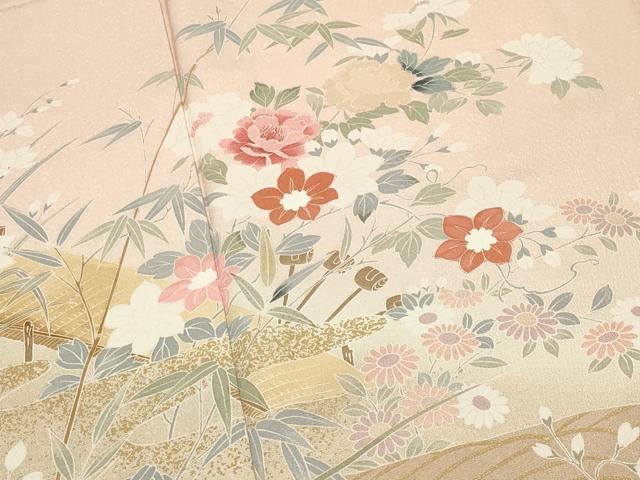 平和屋着物●訪問着 渡橋飛鶴籬花文 暈し染め 金彩 正絹 逸品 CABI1137gh