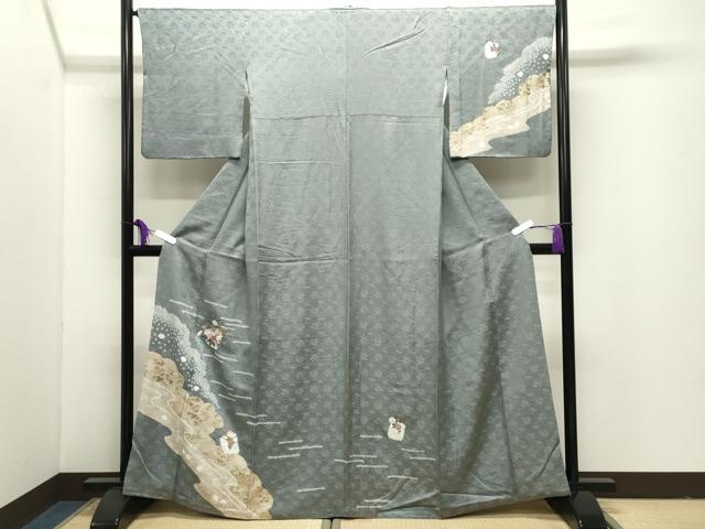 平和屋着物●訪問着 絞り 刺繍 草花文 金銀彩 正絹 逸品 CABI1139gh