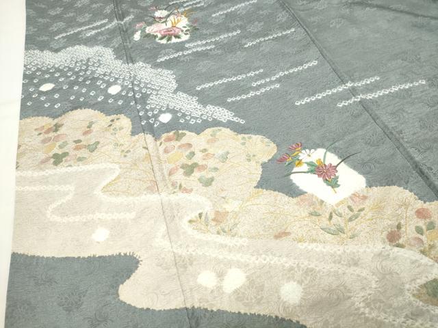 平和屋着物●訪問着 絞り 刺繍 草花文 金銀彩 正絹 逸品 CABI1139gh