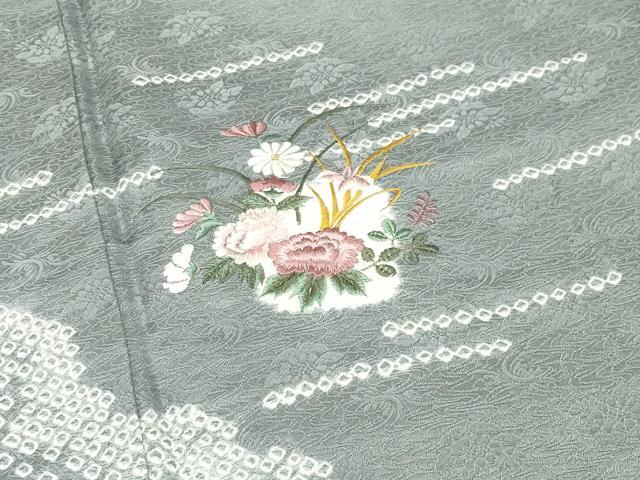平和屋着物●訪問着 絞り 刺繍 草花文 金銀彩 正絹 逸品 CABI1139gh