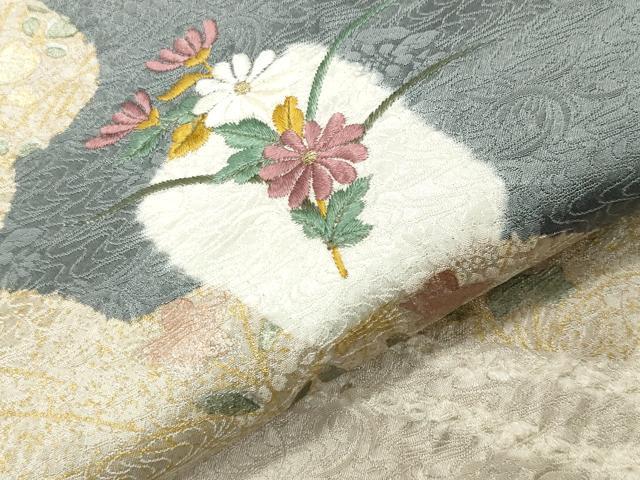 平和屋着物●訪問着 絞り 刺繍 草花文 金銀彩 正絹 逸品 CABI1139gh