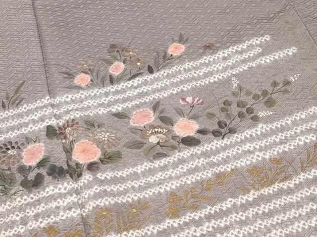 平和屋着物●訪問着 手描き 絞り 草花文 金彩 正絹 逸品 CABI1140gh