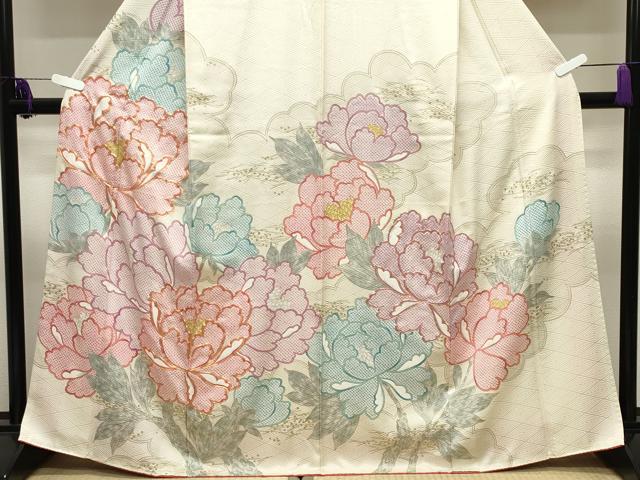 平和屋着物●訪問着 駒刺繍 牡丹花文 金彩 正絹 逸品 CABI1148gh