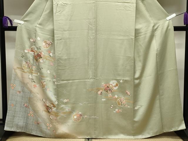 平和屋着物●訪問着 駒刺繍 雪輪花文 暈し染め 金彩 正絹 逸品 CABI1151gh