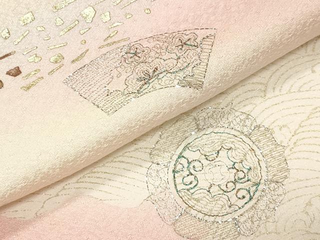 平和屋着物●訪問着 刺繍 立波地紙扇面花文 暈し染め 金銀彩 正絹 逸品 未使用 CABI1167gh