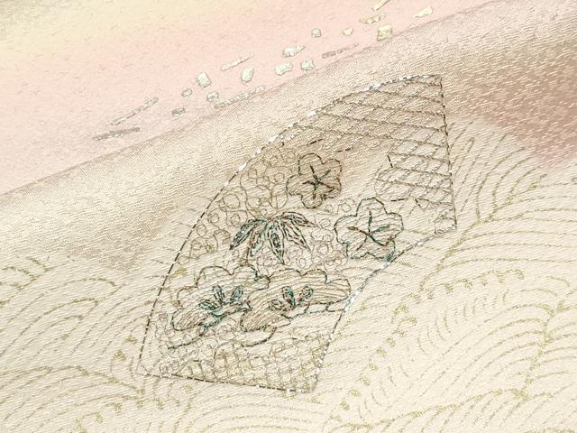 平和屋着物●訪問着 刺繍 立波地紙扇面花文 暈し染め 金銀彩 正絹 逸品 未使用 CABI1167gh