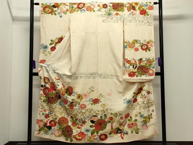 平和屋着物●セミアンティーク 振袖 流水花文 金彩 正絹 逸品 CABI1195gh