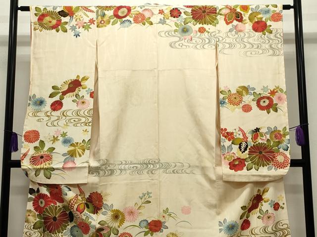 平和屋着物●セミアンティーク 振袖 流水花文 金彩 正絹 逸品 CABI1195gh