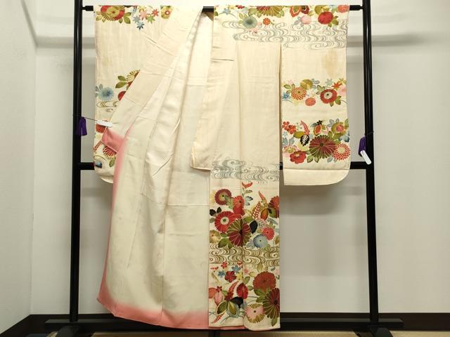 平和屋着物●セミアンティーク 振袖 流水花文 金彩 正絹 逸品 CABI1195gh