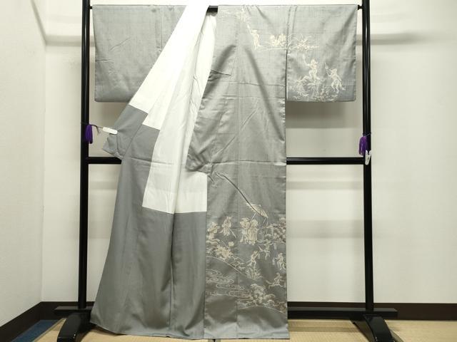 平和屋着物●訪問着 紬地 ろうけつ染 狐の嫁入り 正絹 逸品 CABI1196gh