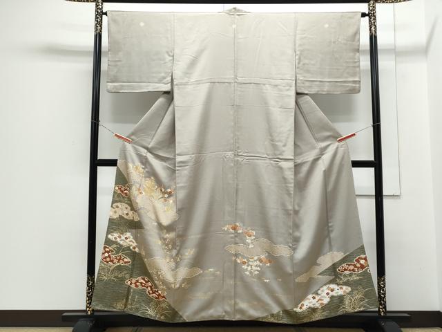 平和屋着物●豪華色留袖 駒刺繍 雲取り草花文 金彩 正絹 逸品 CABI1201th