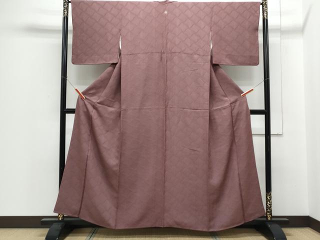 平和屋着物●上質な色無地 瓦地紋 紫鳶色 正絹 逸品 CABI1212th