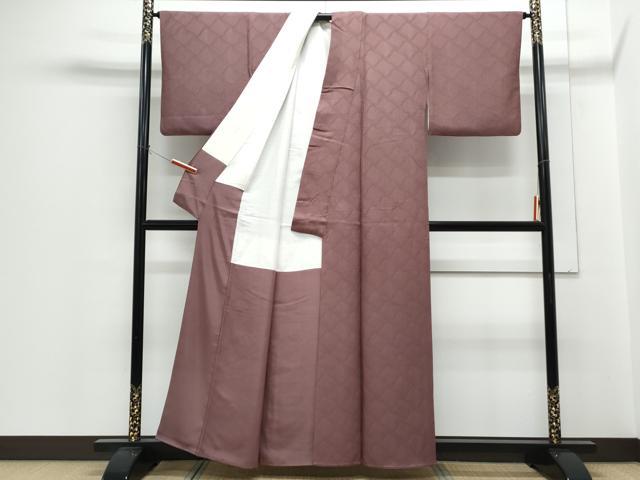 平和屋着物●上質な色無地 瓦地紋 紫鳶色 正絹 逸品 CABI1212th
