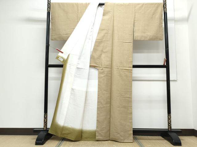平和屋着物●結城紬 色無地 生壁色 やまと誂製 正絹 逸品 未使用 CABI1214th