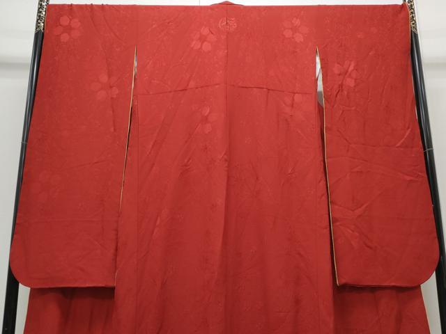 平和屋着物●豪華振袖 色無地 舞花地紋 朱・緋色 正絹 逸品 CABI1218th