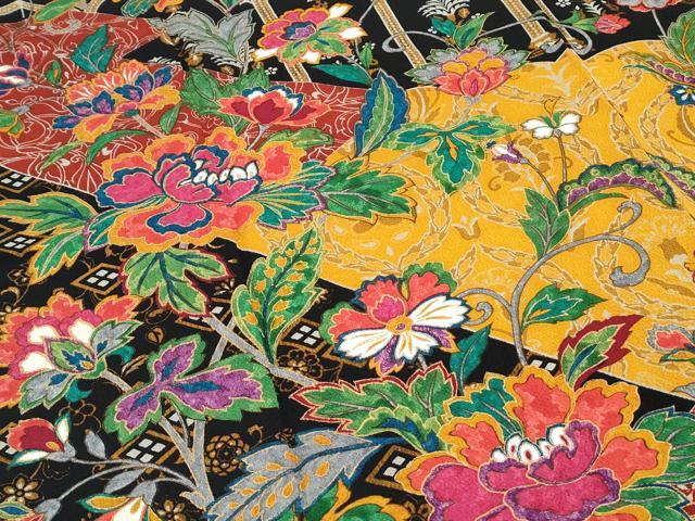 平和屋着物●豪華振袖 更紗花唐草文 金彩 鬼しぼ縮緬 正絹 逸品 CABI1225th