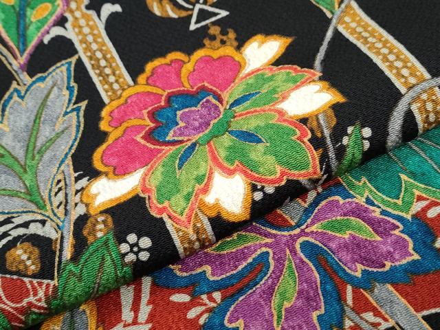 平和屋着物●豪華振袖 更紗花唐草文 金彩 鬼しぼ縮緬 正絹 逸品 CABI1225th