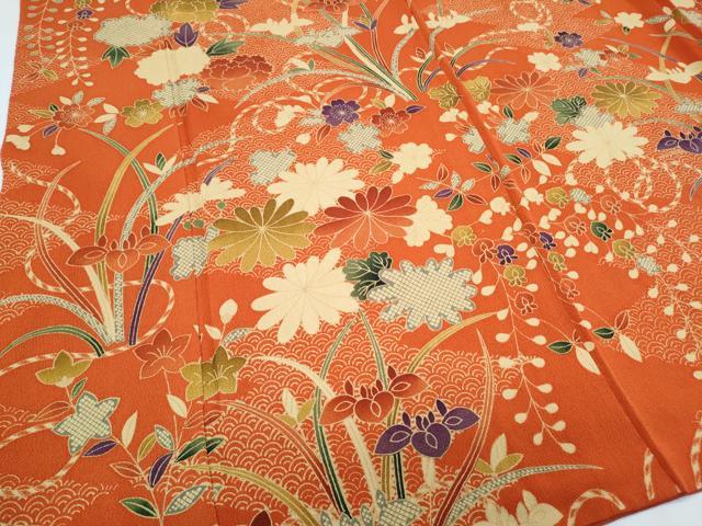 平和屋着物●訪問着 草花文 鬼しぼ縮緬 正絹 逸品 CABI1233th