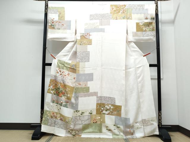 平和屋着物●訪問着 駒刺繍 草花文 金彩 正絹 逸品 CABI1250th