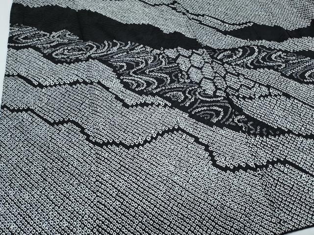 平和屋着物●訪問着 総絞り 流水文 黒地 正絹 逸品 CABI1252th