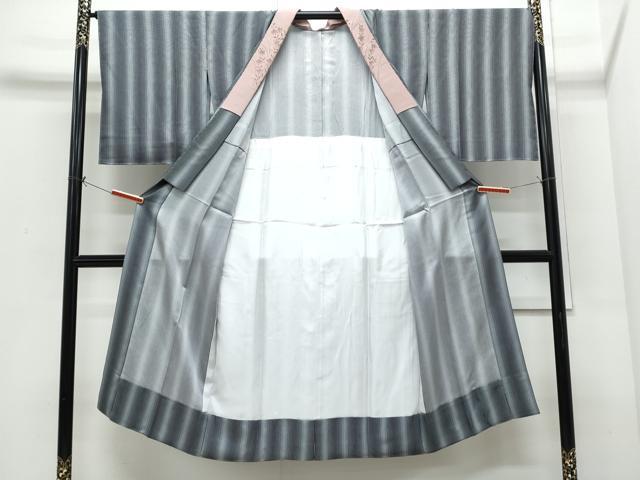 平和屋着物●長襦袢 無双仕立て 縞 黒地 正絹 逸品 未使用 CABI1272th